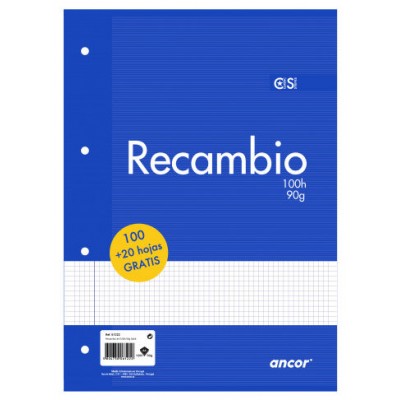 RECAMBIO A4 100+20 HOJAS 90G Q4X4 4 TALADROS ANCOR 061222 (Espera 4 dias) en Huesoi