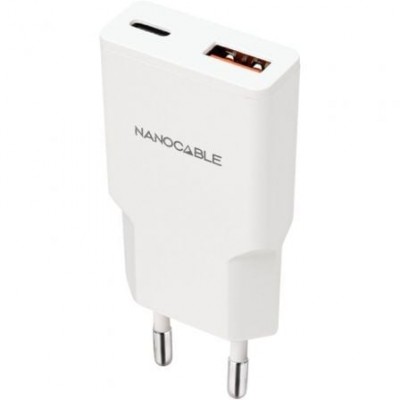 CARGADOR USB-C/PD + USB-A/QC 20W BLANCO NANOCABLE en Huesoi CARGADOR USB-C/PD + USB-A/QC 20W BLANCO NANOCABLE en Huesoi
