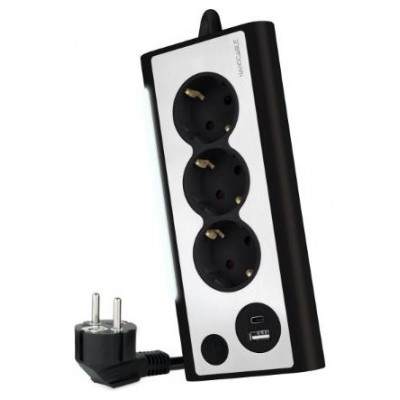 Nanocable Regleta 3 tomas schuko + 2 USB luz Negro en Huesoi