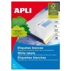 CAJA 100 HOJAS ETIQUETAS BLANCAS PERMANENTES 105,0 X 42,4 MM APLI 1277 (Espera 4 dias) en Huesoi