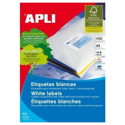 CAJA 100 HOJAS ETIQUETAS BLANCAS PERMANENTES 105,0 X 42,4 MM APLI 1277 (Espera 4 dias) en Huesoi