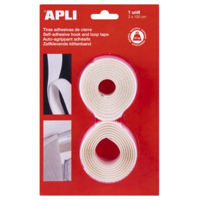 BLISTER 2 CINTAS TIPO VELCRO ADHESIVAS COLOR BLANCO 20 MM X 1 M APLI 13657 (Espera 4 dias) en Huesoi