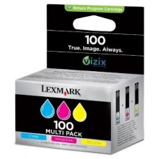 Lexmark Pack de 3 cartuchos de tinta de color cian, magenta y amarillo (CMY) 100 Retornables en Huesoi