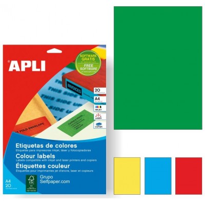 PACK 20 HOJAS (20 UDS) ETIQUETAS VERDES 210X297MM APLI 1602. (Espera 4 dias) en Huesoi