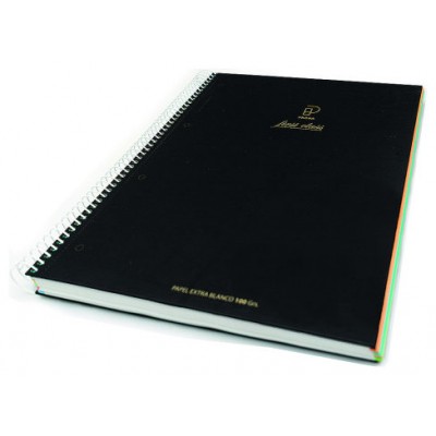 CUADERNO FIRST CLASS A4 TAPA NEGRA FORRADA MICROPERFORADO 120H 100GR 4 TALADROS 5X5 BANDA 5 COLORES PACSA 16029 (MIN4) (Espera 4 dias) en Huesoi