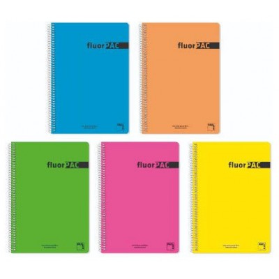 CUADERNO SERIE FLUORPAC TAPA POLIPROPILENO 90 GRS. FLUOR FOLIO (215X310MM.) 80 HOJAS CUADRÍCULA 4X4 CON MARGEN SURTIDO PACSA 16551 (MIN5) (Espera 4 dias) en Huesoi