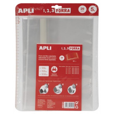 BLÍSTER 5 UDS. FORRO DE LIBROS CON SOLAPA AJUSTABLE PP 290 MM APLI 16913 (Espera 4 dias) en Huesoi