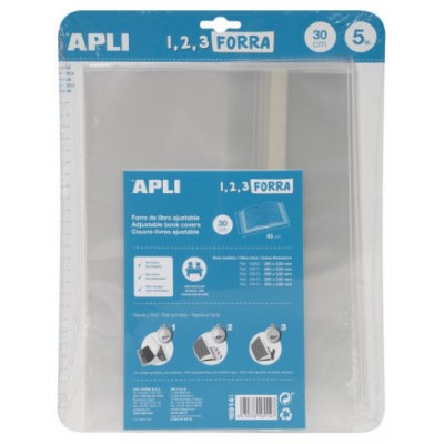 BLÍSTER 5 UDS. FORRO DE LIBROS CON SOLAPA AJUSTABLE PP 300 MM APLI 16914 (Espera 4 dias) en Huesoi