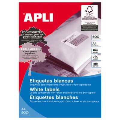 CAJA 500 HOJAS ETIQUETA BLANCA ILC 105X42.4 01795 APLI (Espera 4 dias) en Huesoi