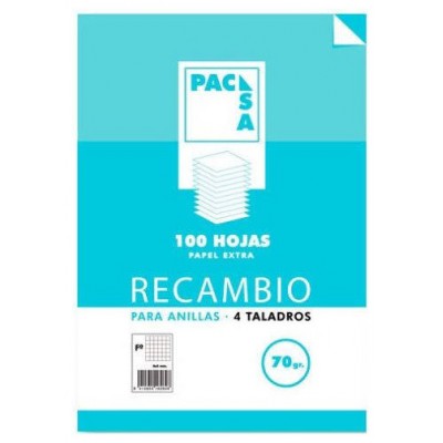 RECAMBIO 70 GRS. 4 TALADROS FOLIO (215X310MM.) 100 HOJAS CUADRÍCULA 4X4 CON MARGEN PACSA 21211 (Espera 4 dias) en Huesoi