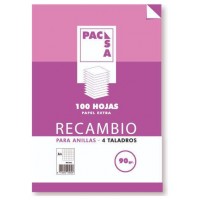 RECAMBIO 90 GRS . 4 TALADROS FOLIO (215X310MM.) 100 HOJAS CUADRÍCULA 4X4 CON MARGEN PACSA 21261 (Espera 4 dias) en Huesoi