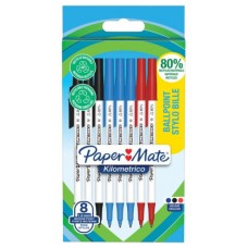 BLÍSTER 8 BOLÍGRAFOS PAPER MATE KILOMÉTRICO PUNTA MEDIANA (1,0MM) TINTA NEGRA, AZUL Y ROJA 80% RECICLADO PAPER MATE 2187680 (Espera 4 dias) en Huesoi