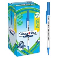 CAJA 50 BOLÍGRAFOS PAPER MATE KILOMÉTRICO PUNTA MEDIANA (1,0MM) TINTA AZUL 80% PLÁSTICO RECICLADO PAPER MATE 2187702 (Espera 4 dias) en Huesoi