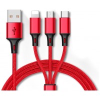 Cable Multi Carga USB 2.0 a Tipo C + Ligthning + Micro USB Rojo Biwond (Espera 2 dias) en Huesoi
