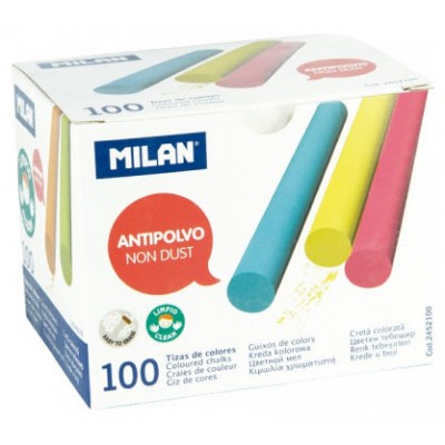 CAJA 100 TIZAS DE CARBONATO DE CALCIO DE COLORES REDONDAS -ANTIPOLVO MILAN 2452100 (Espera 4 dias) en Huesoi