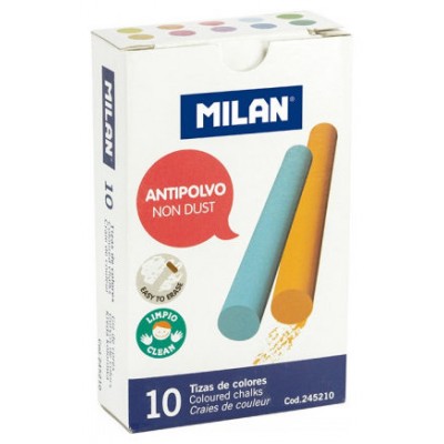 CAJA 10 TIZAS DE CARBONATO DE CALCIO DE COLORES REDONDAS -ANTIPOLVO MILAN 245210 (Espera 4 dias) en Huesoi