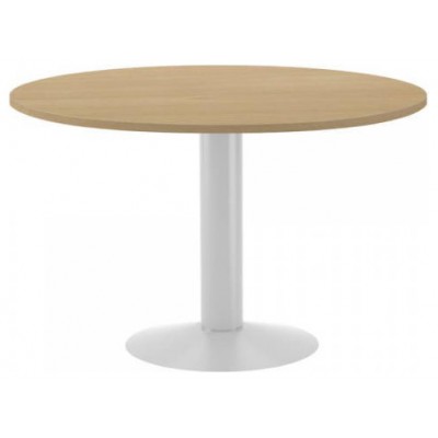 MESA DE REUNIONES REDONDA 120CM DE DIAMETRO. ALTURA 72CM. COLOR: PATA METALICA BLANCA / TABLERO ROBLE ROCADA 3006ATW08 (Espera 4 dias) en Huesoi