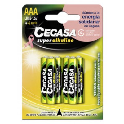 BLISTER 4+2 PILAS SUPER ALKALINAS LR03 - E92 (AAA) CANCER MAMA CEGASA 329057 (Espera 4 dias) en Huesoi