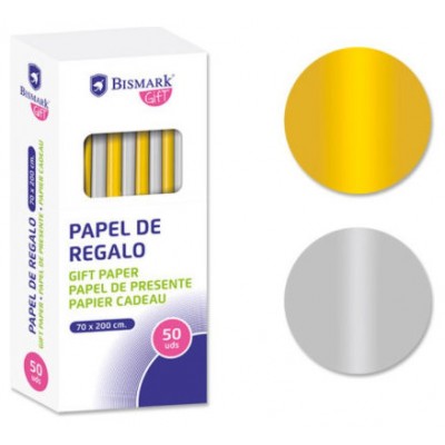 PAPEL DE REGALO LISO ORO/PLATA 70X200 BISMARK 330276 (MIN50) (Espera 4 dias) en Huesoi