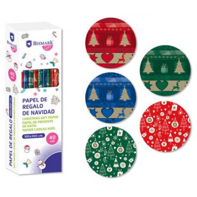 PAPEL DE REGALO NAVIDAD METALIZADO 100X300 CM BISMARK 332995 (MIN40) (Espera 4 dias) en Huesoi