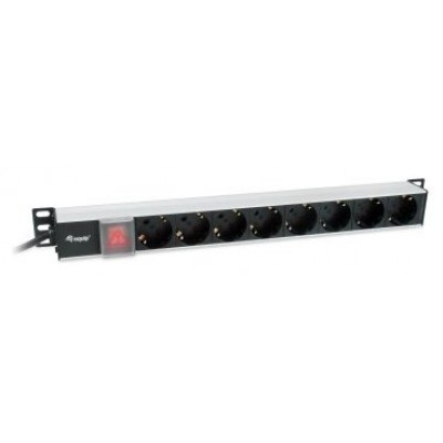 REGLETA ALIMENTACION ALUMINIO RACK 19" 1U 8 TOMAS en Huesoi