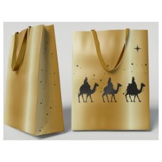 BOLSA DORADA PAPEL REYES MAGOS S (24X10X32 CM) CON TARJETA COLGANTE BISMARK 333673 (Espera 4 dias) en Huesoi