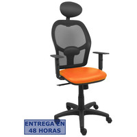 PIQUERAS Y CRESPO Silla Alocen malla negra asiento similpiel naranja brazos regulables cabecero fijo en Huesoi