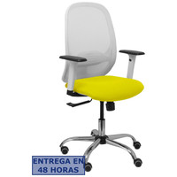PIQUERAS Y CRESPO Silla Cilanco blanca malla blanca asiento bali amarillo brazo regulable base cromada ruedas de parque en Huesoi