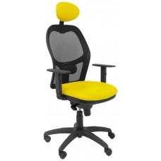 PIQUERAS Y CRESPO Silla Jorquera malla negra asiento similpiel amarillo con cabecero fijo en Huesoi