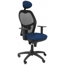 PIQUERAS Y CRESPO Silla Jorquera malla negra asiento similpiel azul marino con cabecero fijo en Huesoi