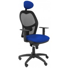 PIQUERAS Y CRESPO Silla Jorquera malla negra asiento similpiel azul con cabecero fijo en Huesoi
