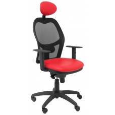 PIQUERAS Y CRESPO Silla Jorquera malla negra asiento similpiel rojo con cabecero fijo en Huesoi