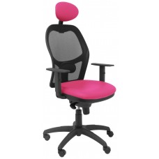 PIQUERAS Y CRESPO Silla Jorquera malla negra asiento similpiel rosa con cabecero fijo en Huesoi
