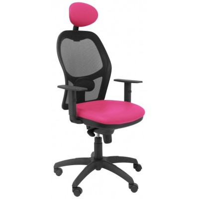 PIQUERAS Y CRESPO Silla Jorquera malla negra asiento similpiel rosa con cabecero fijo en Huesoi