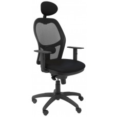 PIQUERAS Y CRESPO Silla Jorquera malla negra asiento similpiel negro con cabecero fijo en Huesoi