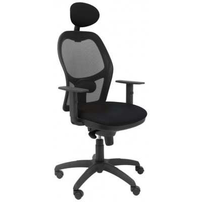 PIQUERAS Y CRESPO Silla Jorquera malla negra asiento similpiel negro con cabecero fijo en Huesoi