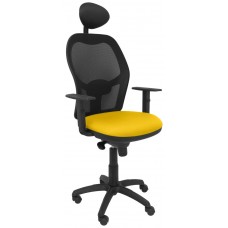 PIQUERAS Y CRESPO Silla Jorquera malla negra asiento bali amarillo con cabecero fijo en Huesoi