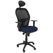 PIQUERAS Y CRESPO Silla Jorquera malla negra asiento bali azul marino con cabecero fijo en Huesoi