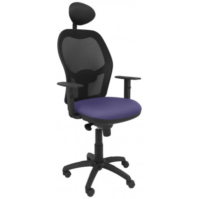 PIQUERAS Y CRESPO Silla Jorquera malla negra asiento bali azul claro con cabecero fijo en Huesoi