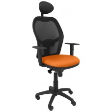 PIQUERAS Y CRESPO Silla Jorquera malla negra asiento bali naranja con cabecero fijo en Huesoi
