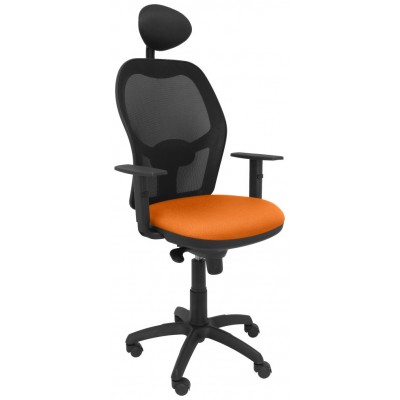 PIQUERAS Y CRESPO Silla Jorquera malla negra asiento bali naranja con cabecero fijo en Huesoi