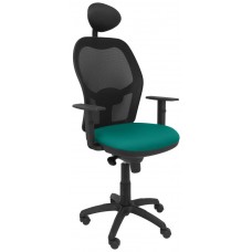 PIQUERAS Y CRESPO Silla Jorquera malla negra asiento bali turquesa con cabecero fijo en Huesoi