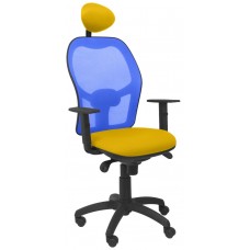 PIQUERAS Y CRESPO Silla Jorquera malla azul asiento bali amarillo con cabecero fijo en Huesoi