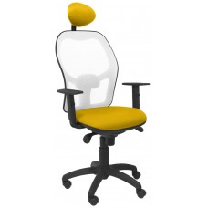 PIQUERAS Y CRESPO Silla Jorquera malla blanca asiento bali amarillo con cabecero fijo en Huesoi