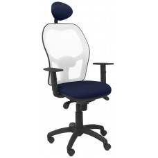 PIQUERAS Y CRESPO Silla Jorquera malla blanca asiento bali azul marino con cabecero fijo en Huesoi