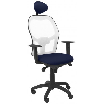 PIQUERAS Y CRESPO Silla Jorquera malla blanca asiento bali azul marino con cabecero fijo en Huesoi
