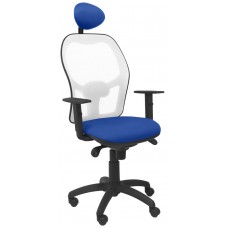 PIQUERAS Y CRESPO Silla Jorquera malla blanca asiento bali azul con cabecero fijo en Huesoi