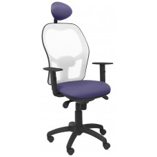 PIQUERAS Y CRESPO Silla Jorquera malla blanca asiento bali azul claro con cabecero fijo en Huesoi