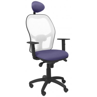 PIQUERAS Y CRESPO Silla Jorquera malla blanca asiento bali azul claro con cabecero fijo en Huesoi