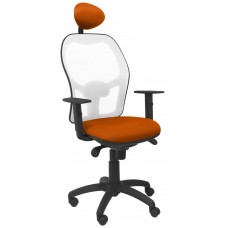 PIQUERAS Y CRESPO Silla Jorquera malla blanca asiento bali naranja con cabecero fijo en Huesoi